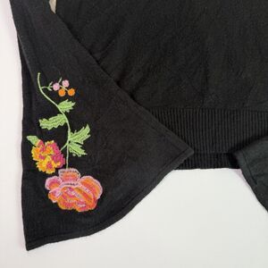 Embroidered Floral Flare Bell Sleeve Black Sweater Women's XXL Boho Hippie Fairy